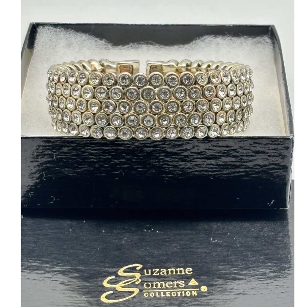 Vintage Suzanne Somers Collection Pave Crystal Silver Tone Flex Cuff Bracelet